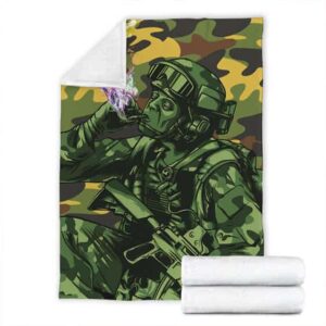 Stoner Soldier Smoking Marijuana Camouflage Throw Blanket