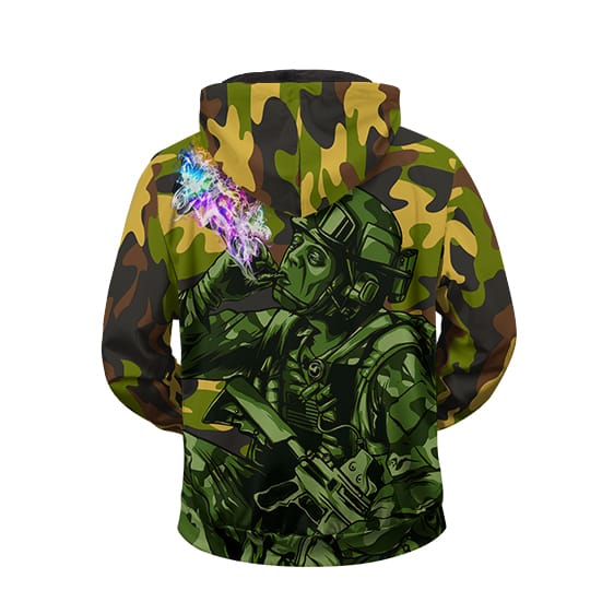 Stoner Soldier Smoking Weed Dope Camouflage Zip Up Hoodie