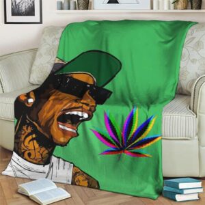Stoner Wiz Khalifa Rainbow Marijuana Leaf Art Throw Blanket