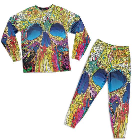 Stunning 420 Skull Multicolor Art Vibrant Pyjamas Set