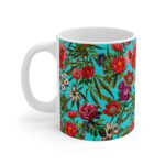 Stunning Floral Marijuana Leaf & Rose Art Ceramic Coffee Mug