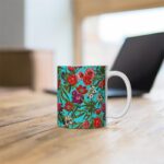 Stunning Floral Marijuana Leaf & Rose Art Ceramic Coffee Mug