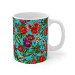 Stunning Floral Marijuana Leaf & Rose Art Ceramic Coffee Mug