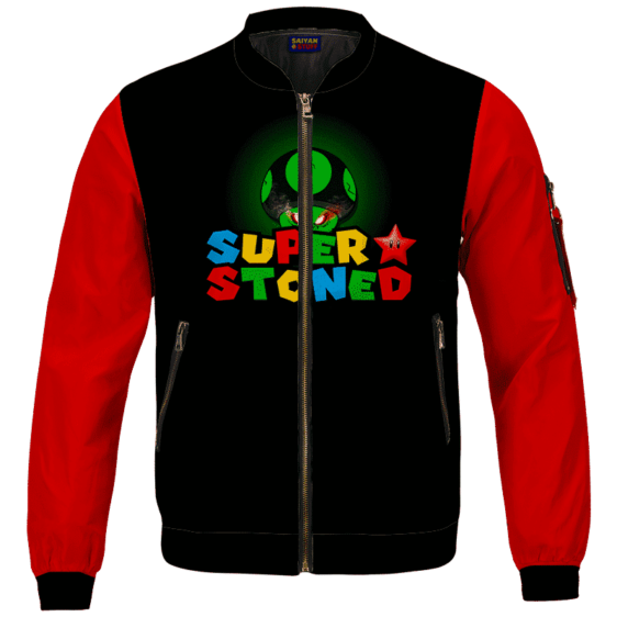 Super Stoned Mushroom Weed Marijuana Mario Cool Bomber Jacket