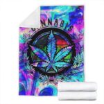 Trippy Cannabis Marijuana Logo Blue Swirl Fleece Blanket