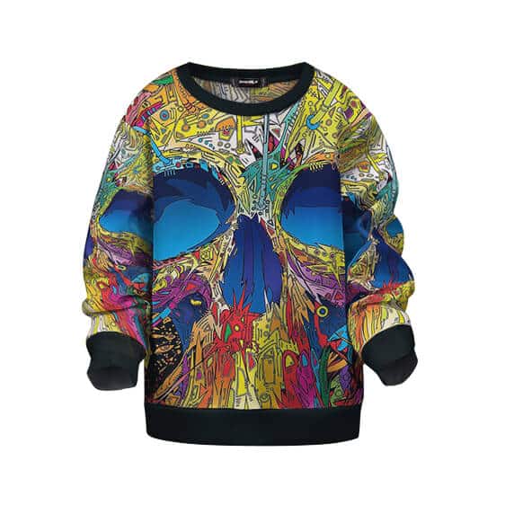 Trippy & Colorful Skull Weed Artwork Dope Kids Sweatshirt