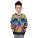 Trippy & Colorful Skull Weed Artwork Dope Kids Sweatshirt
