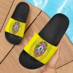 Trippy Eyeball Art 420 Weed Doughnut Yellow Slide Slippers