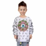 Trippy Doughnut Eyeball Weed Pattern White Kids Sweatshirt