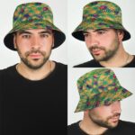 Trippy Eye Rasta Colors Marijuana Pattern Design Bucket Hat