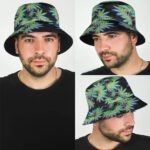 Trippy Glitch Marijuana Leaf Design Art Black Bucket Hat