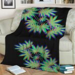 Trippy Glitch Marijuana Weed Leaves Art Fleece Blanket