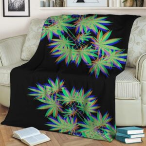 Trippy Glitch Marijuana Weed Leaves Art Fleece Blanket