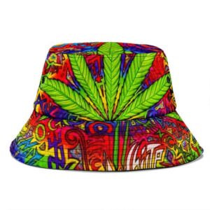 Trippy Marijuana Leaf Graffiti Artwork Dope Bucket Hat