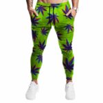 Trippy Nature 3D Weed Pattern Neon Green 420 Jogger Pants
