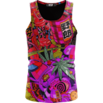 Trippy Neko Japanese Cat Art Weed 420 Marijuana Tank Top
