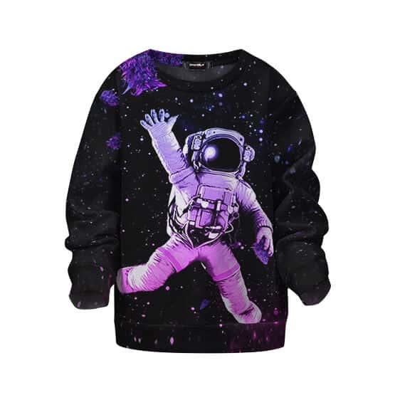 Trippy Space Astronaut Reaching Marijuana Buds Kids Sweater