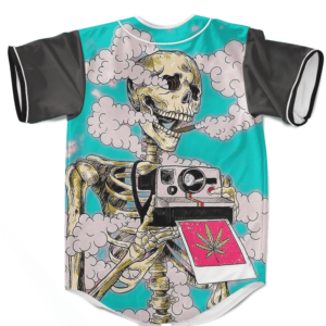 Trippy Stoned Skull Taking A Photo 420 Weed Baseball Jersey