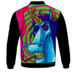 Trippy Unicorn Smoking Joint Neon 420 Marijuana Bomber Jacket - BACK