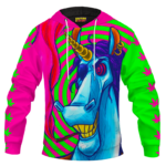 Trippy Unicorn Smoking Joint Neon 420 Marijuana Hoodie