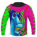 Trippy Unicorn Smoking Joint Neon 420 Marijuana Hoodie Back
