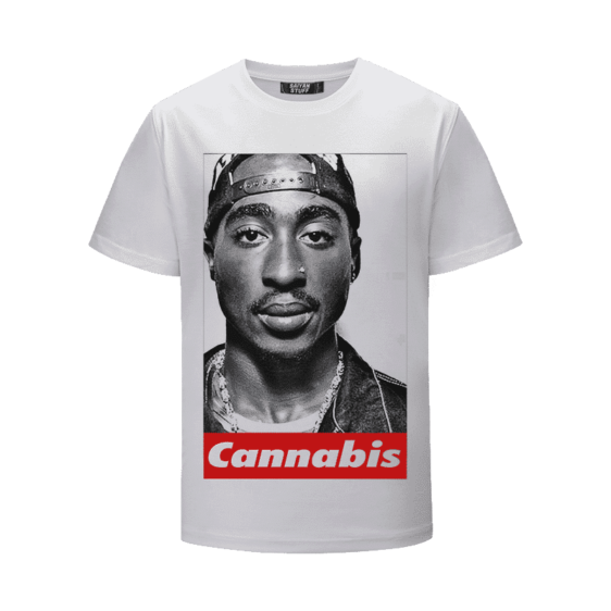 Tupac Shakur Portrait Supreme Parody White Cannabis T-Shirt