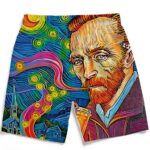 Van Gogh Starry Night Smoking Bong Trippy Men's Beach Shorts