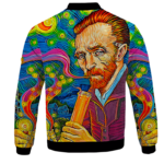 Van Gogh Starry Night Smoking Bong Trippy Bomber Jacket - BACK