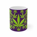 Vibrant Cannabis Weed Leaves Pattern Purple Ceramic Mug