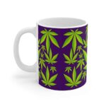 Vibrant Cannabis Weed Leaves Pattern Purple Ceramic Mug