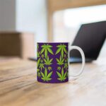 Vibrant Cannabis Weed Leaves Pattern Purple Ceramic Mug