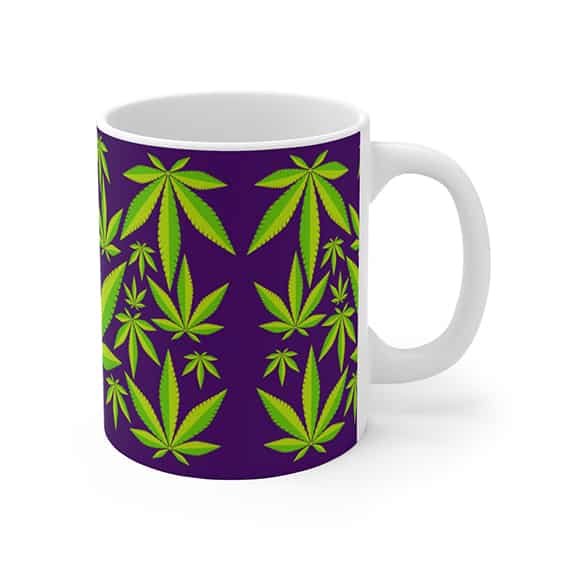 Vibrant Cannabis Weed Leaves Pattern Purple Ceramic Mug