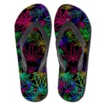 Vibrant Marijuana Leaves Outline Multicolor Art Slippers