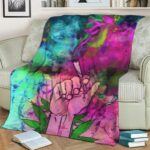 Vibrant Painting Hand Holding Weed Blunt Fleece Blanket