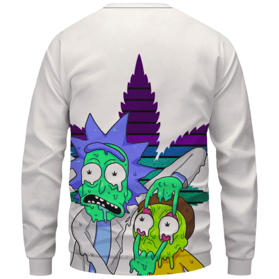 Weed Adventures of Rick and Morty Melting Trippy 420 Sweatshirt Back