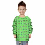 Weed Joint & Bong Pattern Cute Lime Green Kids Sweater