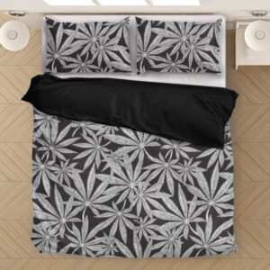 Weed Kush Mary Jane Leaves Black White Elegant Bedding Set