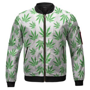 Weed Leaves Cool White Green Pattern Awesome Bomber Jacket