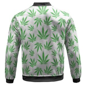 Weed Leaves Cool White Green Pattern Awesome Bomber Jacket