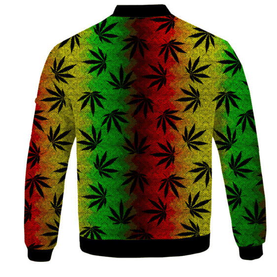 Weed Leaves Marijuana 420 Cool Reggae Pattern Bomber Jacket - BACK