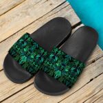 Weed Marijuana All Over Print Cool Dark Green Slide Sandals
