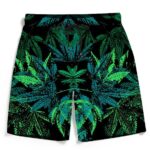 Weed Marijuana 420 Black All Over Print Green Beach Shorts