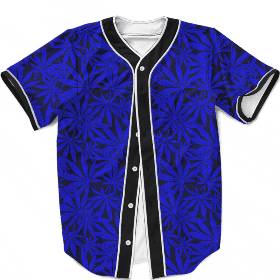 Weed Marijuana Leaves Navy Blue Pattern Cool Baseball Jersey