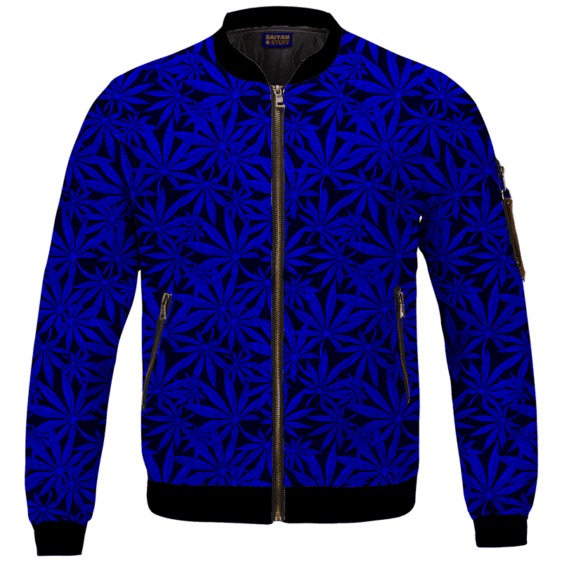 Weed Marijuana Leaves Awesome Navy Blue Pattern Cool Bomber Jacket