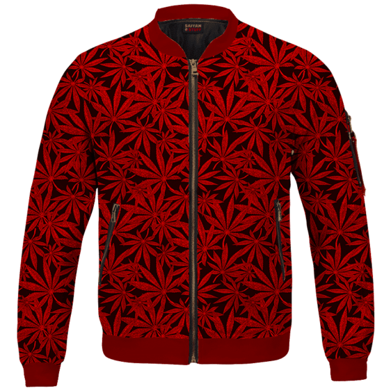 Weed Marijuana Leaves Awesome Red Pattern Cool Bomber Jacket