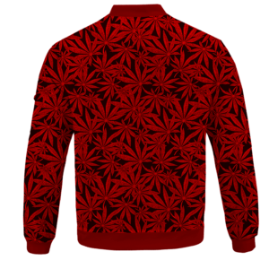 Weed Marijuana Leaves Awesome Red Pattern Cool Bomber Jacket - BACK