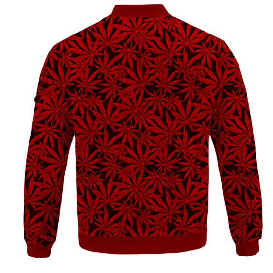 Weed Marijuana Leaves Awesome Red Pattern Cool Bomber Jacket - BACK
