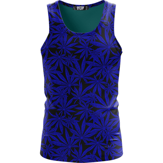 Weed Marijuana Leaves Navy Blue Pattern Cool Dope Tank Top