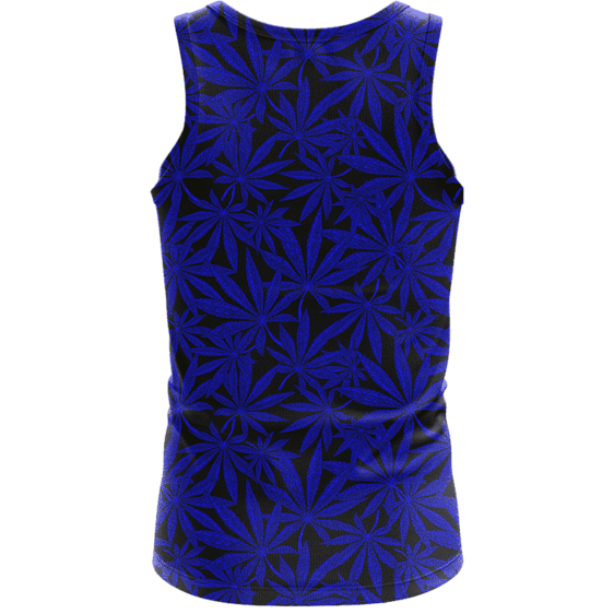 Weed Marijuana Leaves Navy Blue Pattern Cool Dope Tank Top- back