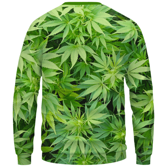 Weed Marijuana Plant Leaves Cool Crewneck Sweater - Back Mockup